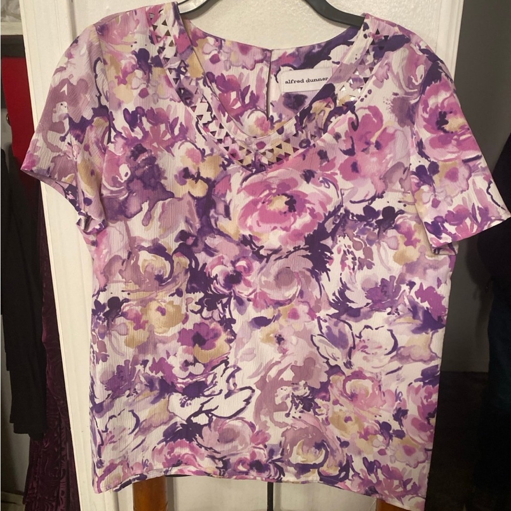 Alfred Dunner Multicolor Floral Short Sleeve Top